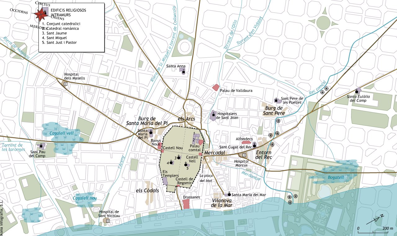 Mapa de Barcelona y alrededores, 1050-1250