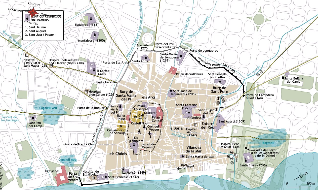 Mapa de Barcelona y alrededores, 1250-1350
