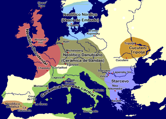 Mapa de la expansión del Neolítico en Europa