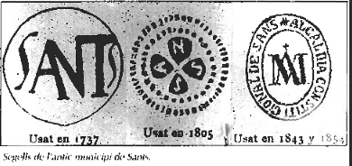Sellos del antiguo municipio de Sants, usados en 1737, 1805 y 1843-1854